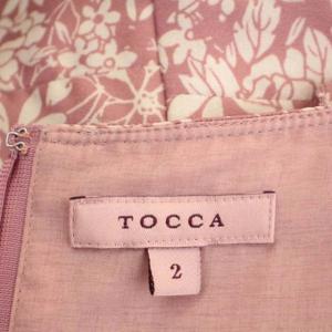 TOCCA 洗える BURTON ドレス ワンピース ロング ミモレ丈 半袖 ボタニカル柄 タック フレア ウエストリボン 2 スモーキーピンク