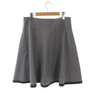 TO BE CHIC チェックスカート 膝丈 フレア コットン 46 紺 ネイビー アイボリー