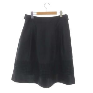 TO BE CHIC リボンフレアスカート 膝丈 タック レース 44 黒 ブラック