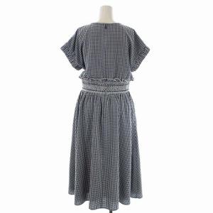 Chesty 21SS ワンピース 半袖 フレア ロング 紫陽花 刺繍 ギンガムチェック 授乳ファスナー付き クルーネック 1 紺 白 ネイビー