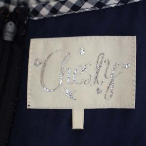 Chesty 21SS ワンピース 半袖 フレア ロング 紫陽花 刺繍 ギンガムチェック 授乳ファスナー付き クルーネック 1 紺 白 ネイビー