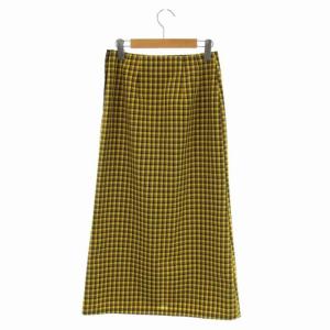 UNITED ARROWS 23SS BONOTTO チェック Aライン スカート ロング スリット 36 黄 茶 黒 イエロー ブラウン ブラック