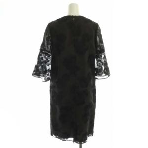 EPOCA ワンピース クルーネック 七分袖 ひざ丈 オーガンジー フラワー刺繍 シアー 38 チャコールグレー 黒 ブラック