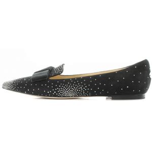 JIMMY CHOO パンプス スエード ラインストーン リボン フラット ポインテッドトゥ 35 22cm 黒 ブラック