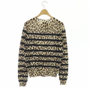 MUVEIL レオパード柄 ポーダー ニット カットソー 長袖 ウール 40 アイボリー 茶 紺