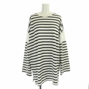 22SS カットソー 長袖 ワイドプルオーバー パネルボーダー クルーネック 38 白 黒 ホワイト ブラック