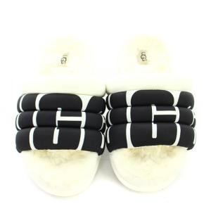 UGG australia マキシ スライド ロゴ Maxi Slide Logo サンダル ロゴ バイカラー 23cm 白 ホワイト 黒 ブラック 1127067