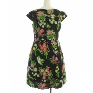 TOCCA 花柄 フレンチスリーブ ワンピース ひざ丈 キーネック 2 黒 ブラック マルチカラー