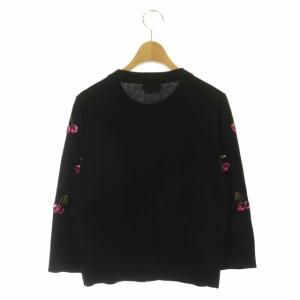 kate spade new york Sequin Cherries Cardigan ニット 七分袖 カーディガン スパンコール シルク混 S 黒 ブラック ピンク