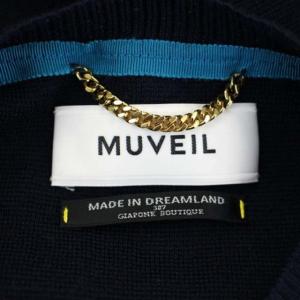 MUVEIL ビジューブローチ ニットカーディガン 長袖 ウール 38 紺 ネイビー