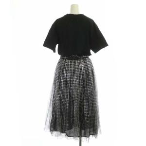MUVEIL ロックTコンビ ワンピース ロング 切替 チュール チェック ラメ 36 黒 ブラック マルチカラー