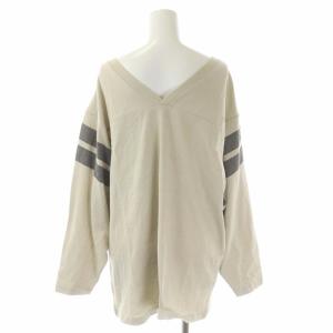 AMERICANA AP STUDIO別注 バックVネックボリュームスリーブTシャツ カットソー 長袖 クルーネック ロゴ刺繍 ベージュ ダークグレー