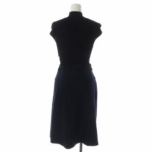 PAULE KA ノースリーブニット切替ワンピース セミフレア 膝丈 ベルトリボン ボトルネック 40 黒 紺 ブラック ネイビー