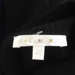 PAULE KA ノースリーブニット切替ワンピース セミフレア 膝丈 ベルトリボン ボトルネック 40 黒 紺 ブラック ネイビー