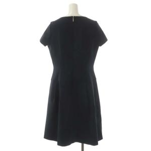 Leilian ネミカ NEMIKA フレンチスリーブワンピース 半袖 フレア タック 膝丈 スクエアネック 11 紺 ネイビー