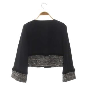 M'S GRACY ノーカラージャケット ツイード切替 ショート丈 リボン 40 黒 ブラック グレーミックス