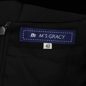 M'S GRACY ベロア ワンピース ドレス ロング ミモレ丈 半袖 パフスリーブ リボンモチーフ 42 黒 ブラック