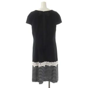 M'S GRACY ワンピース 切替 ボーダー レース 半袖 ミモレ丈 ロング フレア リボン 42 黒 白 ブラック ホワイト