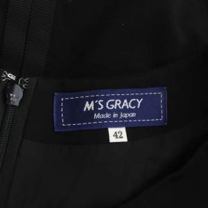 M'S GRACY ワンピース 切替 ボーダー レース 半袖 ミモレ丈 ロング フレア リボン 42 黒 白 ブラック ホワイト