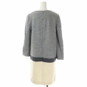 M'S GRACY 長袖花柄ワンピース 台形 膝丈 スパンコール クルーネック 40 グレー アイボリー