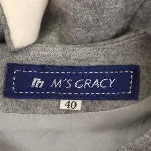 M'S GRACY 長袖花柄ワンピース 台形 膝丈 スパンコール クルーネック 40 グレー アイボリー