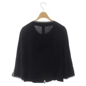 M'S GRACY ダブルジップ ノーカラージャケット チェックパイピング ギャザー ストレッチ 42 黒 ブラック