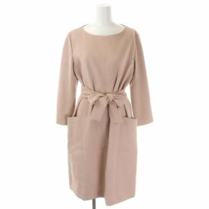vingt-trois ワンピース 七分袖 ストレート バックタック 膝丈 ベルトリボン ラウンドネック 38 スモークピンク