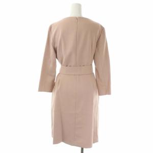 23区 vingt-trois ワンピース 七分袖 ストレート バックタック 膝丈 ベルトリボン ラウンドネック 38 スモークピンク