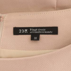 23区 vingt-trois ワンピース 七分袖 ストレート バックタック 膝丈 ベルトリボン ラウンドネック 38 スモークピンク