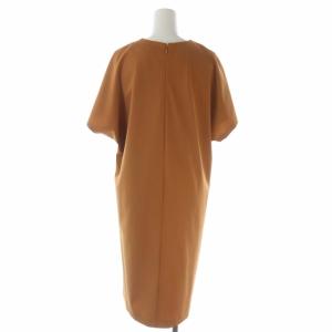 23区 vingt-trois Vネック半袖ワンピース 台形 膝丈 ストレッチ 38 茶 ブラウン