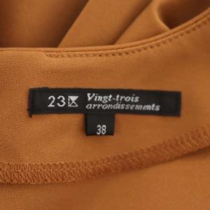 23区 vingt-trois Vネック半袖ワンピース 台形 膝丈 ストレッチ 38 茶 ブラウン