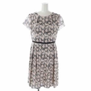vingt-trois 総柄 半袖ワンピース 膝丈 38 ピンク グレー
