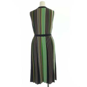 TORY BURCH ノースリーブニットワンピース ひざ丈 ストライプ ベルト付き XS 濃紺 マルチカラー