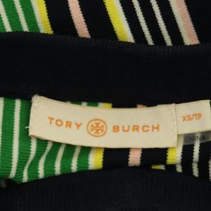 TORY BURCH ノースリーブニットワンピース ひざ丈 ストライプ ベルト付き XS 濃紺 マルチカラー