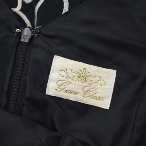 Grace Class グラデフラワー刺繍ワンピース 膝丈 ノースリーブ タック フレア Vネック 36 紺 白 ネイビー ホワイト
