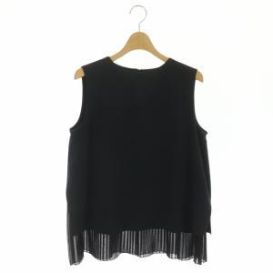 プリーツレイヤーノースリーブブラウス プルオーバー クルーネック 38 紺 黒 ネイビー ブラック