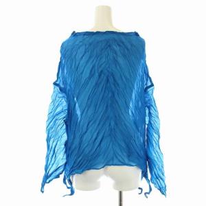 PLEATS PLEASE ISSEY MIYAKE イッセイミヤケ 22SS プリーツシフォンハイネックブラウス プルオーバー 長袖 ショート丈 ブルー