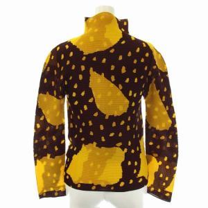 me ISSEY MIYAKE 総柄プリントハイネックブラウス 長袖 プルオーバー 茶 黄 ブラウン イエロー