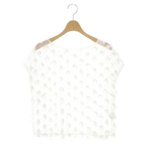 フリンジトップス カットソー 半袖 シースルー 36 白 ホワイト