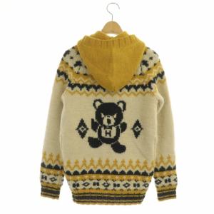 HYSTERIC GLAMOUR 19年 カウチンニット ファックベア パーカー ジャケット ブルゾン ジップアップ F マスタード アイボリー ブラック