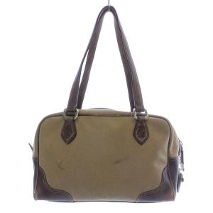 PRADA ボストンバッグ ミニ ハンドバッグ キャンバス レザー 南京錠付き ベージュ ダークブラウン