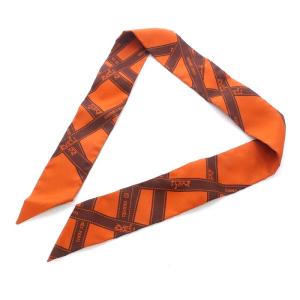 HERMES ツイリー スカーフ ボルデュック BOLDUC リボン シルク オレンジ