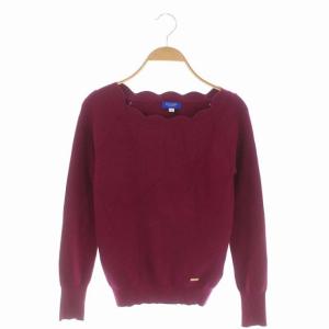 長袖ニット カットソー スカラップ 38 ワイン