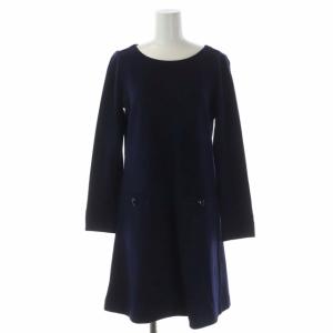 バックリボンワンピース 長袖 ひざ丈 フレア 38 紺 ネイビー