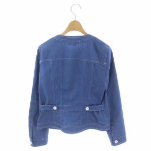ANAYI 20SS デニムライクノーカラージャケット ショート クルーネック 薄手 ステッチ 38 ライトブルー 白 ホワイト