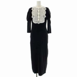 22AW エンブロイダリーヨークニットワンピース 七分袖 ロング タイト 36 黒 ブラック