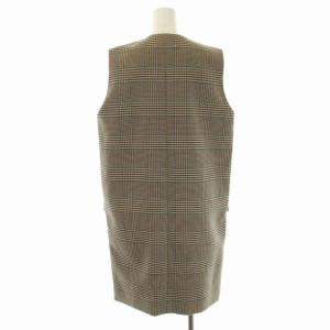 Martin Margiela MM6 クレイジーパターン チェックジャンパースカート ノースリーブ 深V ひざ丈 36 ブラウン