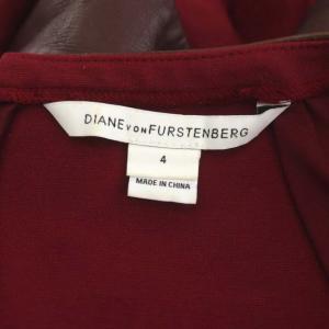 DIANE von FURSTENBERG レザー切替ワンピース ミニ 半袖 フレア 4 ボルドー 茶 ブラウン