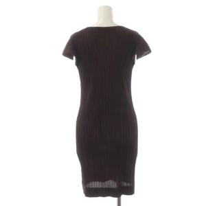 PLEATS PLEASE ISSEY MIYAKE イッセイミヤケ プリーツ ミニワンピース Vネック フレンチスリーブ 3 ブラウン