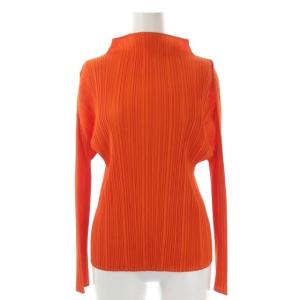 イッセイミヤケ プリーツ ボトルネック カットソー トップス 長袖 3 オレンジ